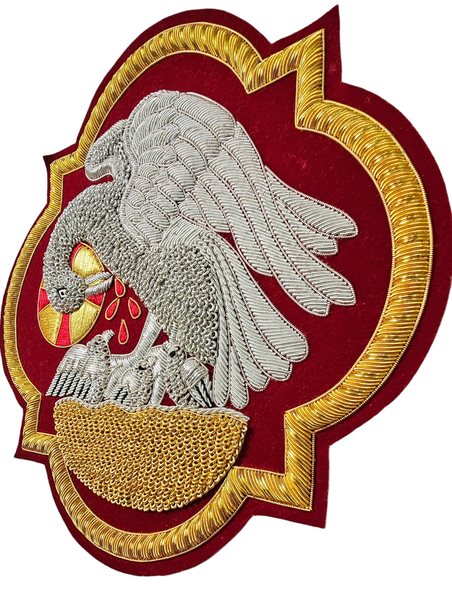 Pelican Appliqué for Catholic Vestments Sewn On Sweat Velvet