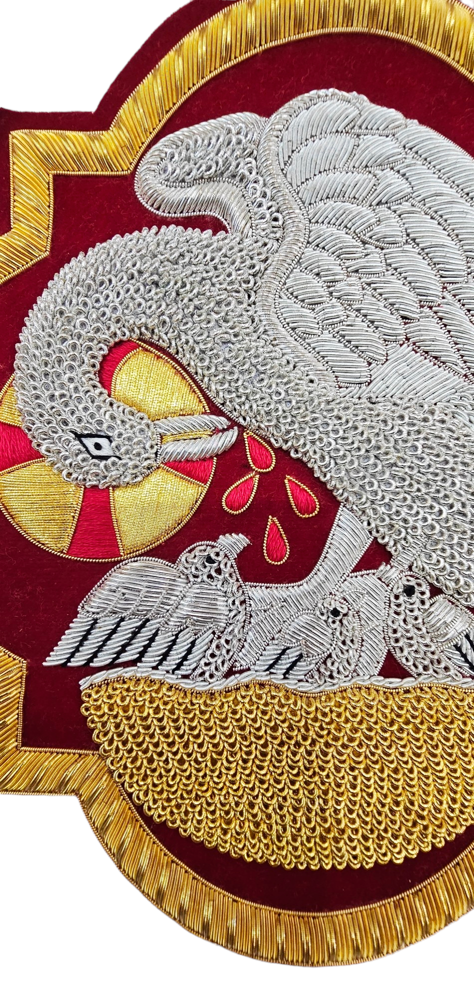 Pelican Appliqué for Catholic Vestments Sewn On Sweat Velvet
