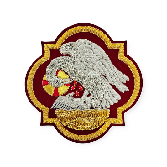 Pelican Appliqué for Catholic Vestments Sewn On Sweat Velvet