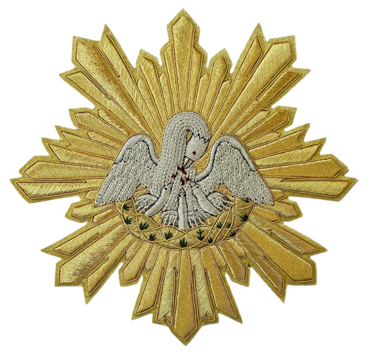 Pelican in Her Piety Appliqué | Hand-Embroidered Vestment Patch with Gold &amp; Silver Bullion Rays