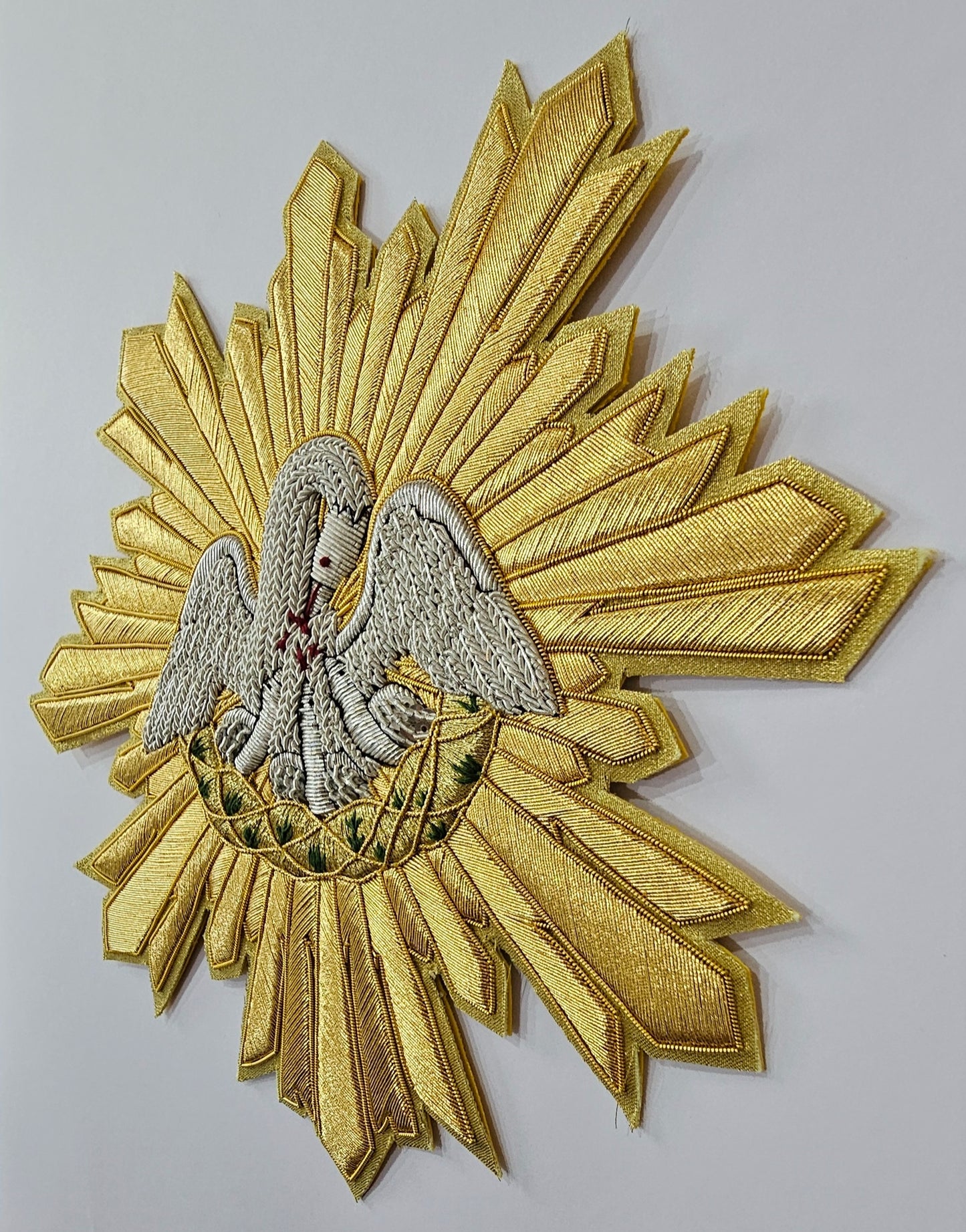 Pelican in Her Piety Appliqué | Hand-Embroidered Vestment Patch with Gold &amp; Silver Bullion Rays