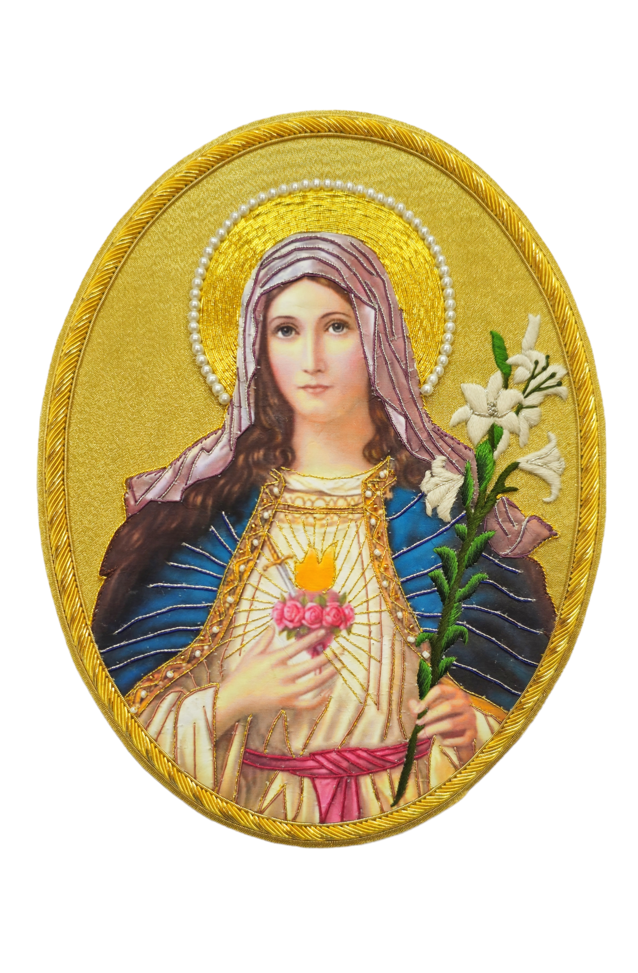 Immaculate Heart of Virgin Mary Goldwork Applique for Church Vestments