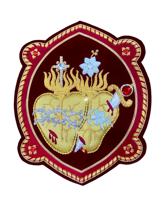 Jesus sacred heart and Mary immaculate heart hand embroidered for vestments