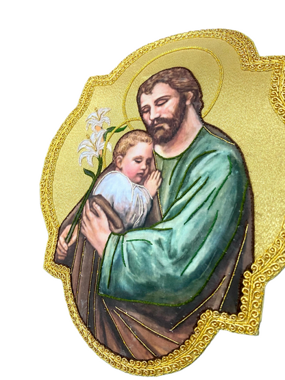 Baby Jesus and saint Joseph hand embroidered appliqué for catholic vestment