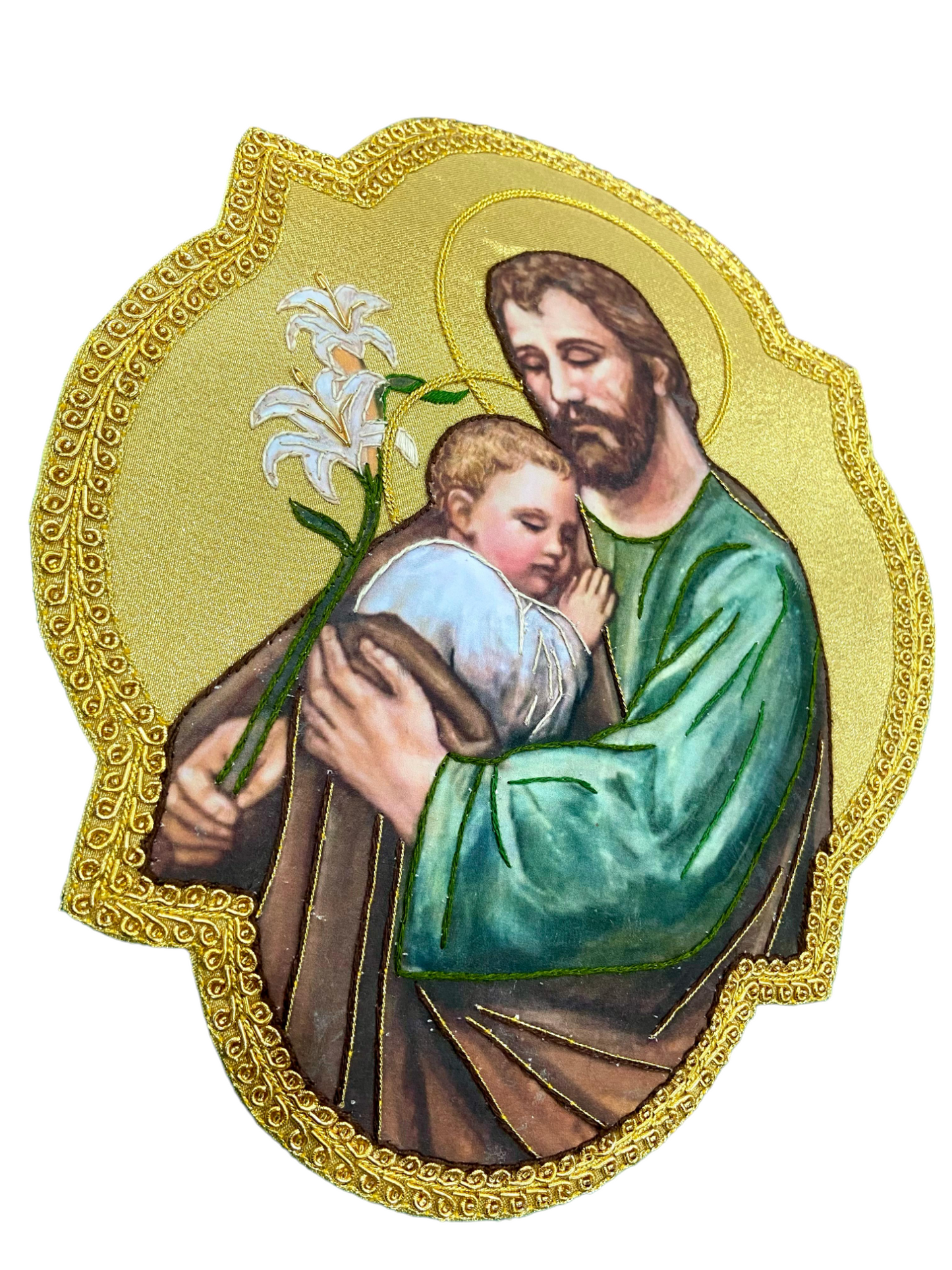 Baby Jesus and saint Joseph hand embroidered appliqué for catholic vestment
