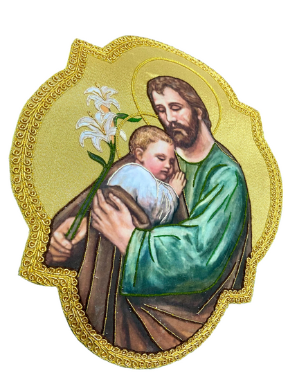 Baby Jesus and saint Joseph hand embroidered appliqué for catholic vestment