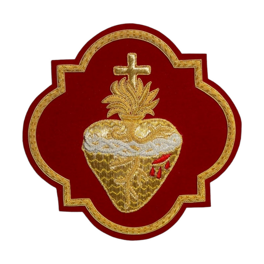Sacred Heart Appliqué – Hand-Embroidered Bullion Work for Catholic Vestments