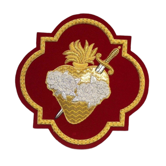 Immaculate Heart of Mary Appliqué for Catholic Vestments - Hand Embroidered Sewn On, Available in Multi Colors