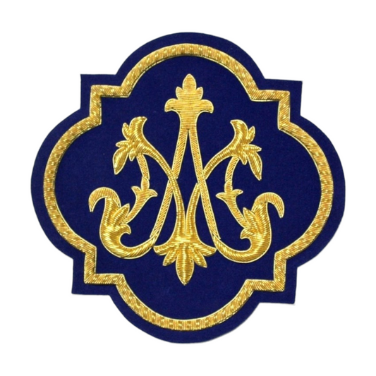 Marian Hand-Embroidered Liturgical Church Emblem for Vestments - Sewn on, Available in Multi Colors