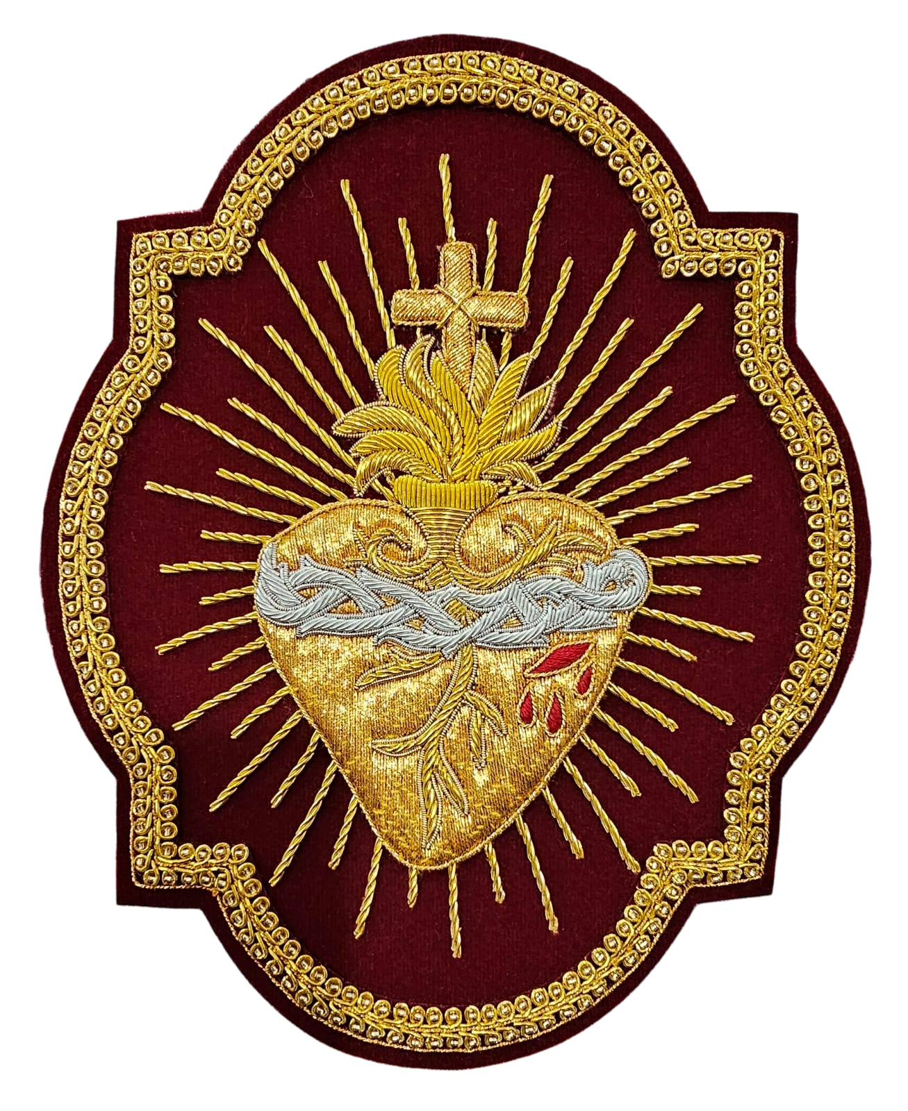 Hand-Embroidered Sacred Heart with Rays Appliqué
