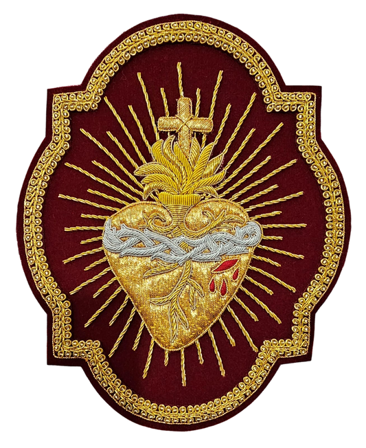 Hand-Embroidered Sacred Heart with Rays Appliqué