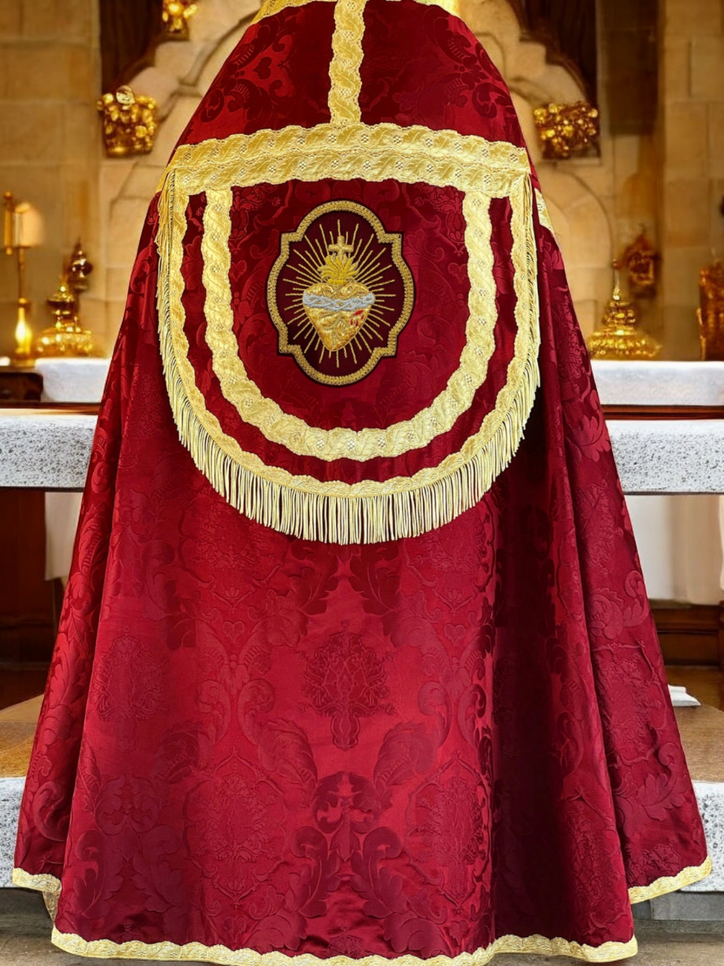 Hand-Embroidered Sacred Heart with Rays Appliqué