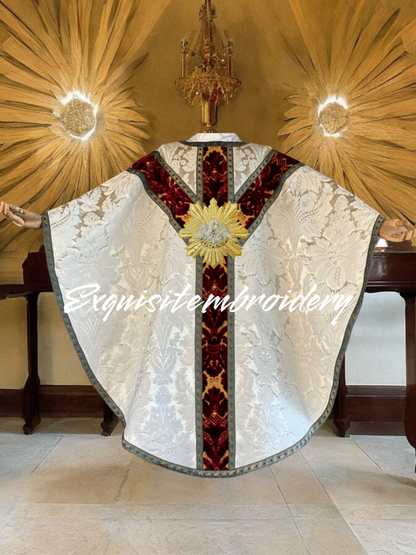 Pelican in Her Piety Appliqué | Hand-Embroidered Vestment Patch with Gold &amp; Silver Bullion Rays