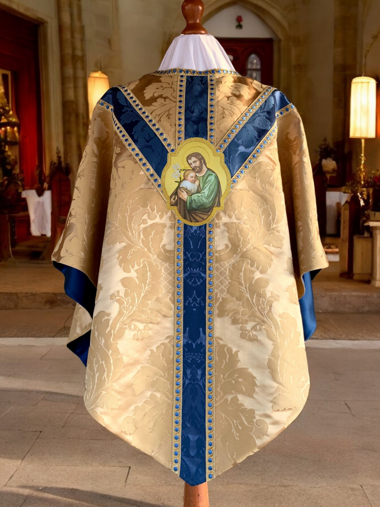 Baby Jesus and saint Joseph hand embroidered appliqué for catholic vestment
