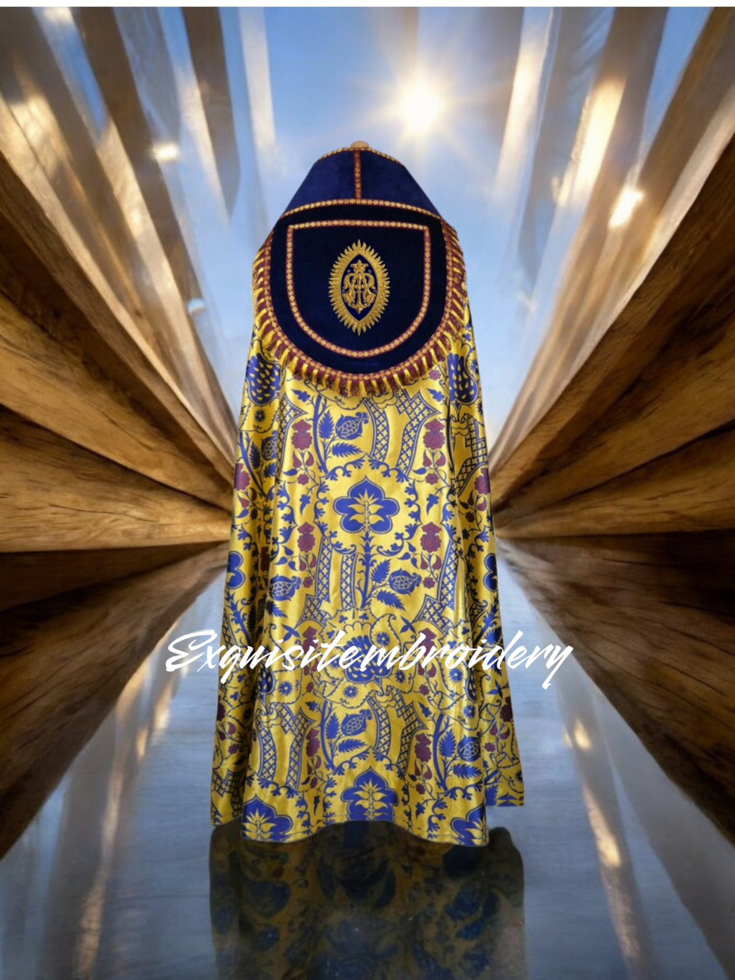 Exquisite Hand-Embroidered Marian Emblem for Catholic Church Vestments