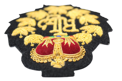 Hand-Embroidered Gold Bullion Fashion Patch – Crown and Laurel Design Sewn On Black Felt