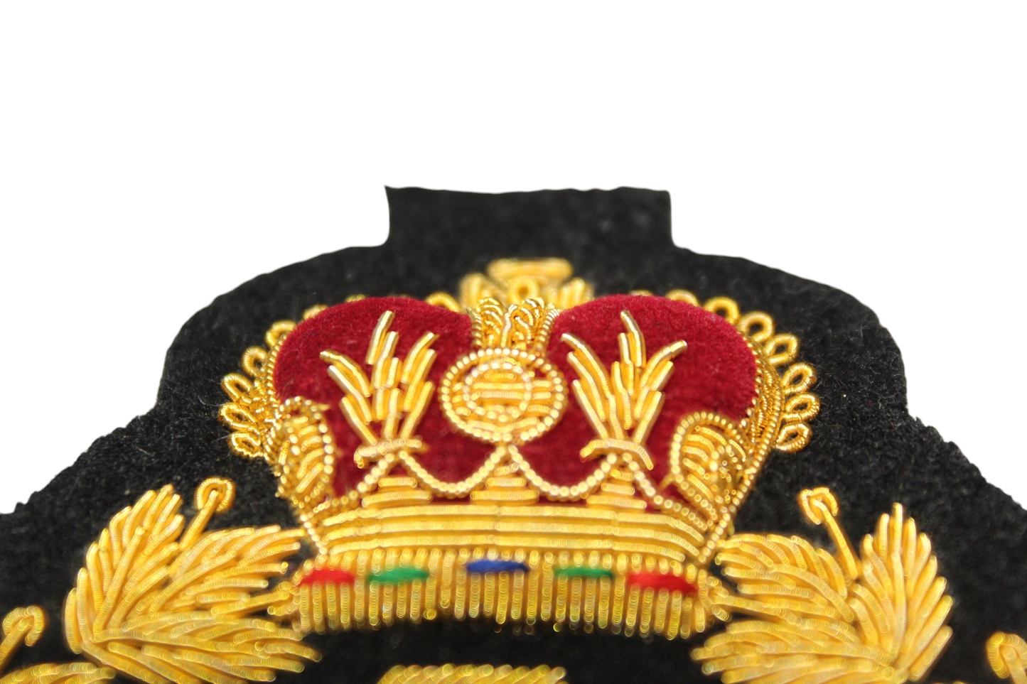 Hand-Embroidered Gold Bullion Fashion Patch – Crown and Laurel Design Sewn On Black Felt