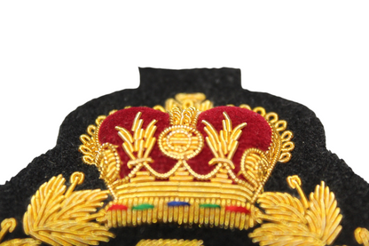 Hand-Embroidered Gold Bullion Fashion Patch – Crown and Laurel Design Sewn On Black Felt