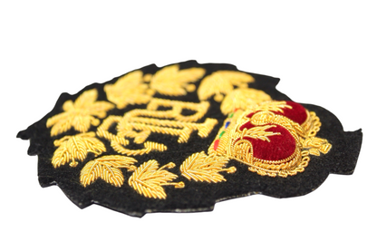 Hand-Embroidered Gold Bullion Fashion Patch – Crown and Laurel Design Sewn On Black Felt