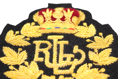 Hand-Embroidered Gold Bullion Fashion Patch – Crown and Laurel Design Sewn On Black Felt