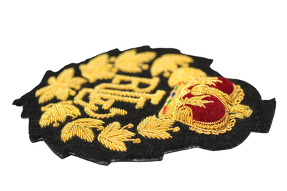 Hand-Embroidered Gold Bullion Fashion Patch – Crown and Laurel Design Sewn On Black Felt