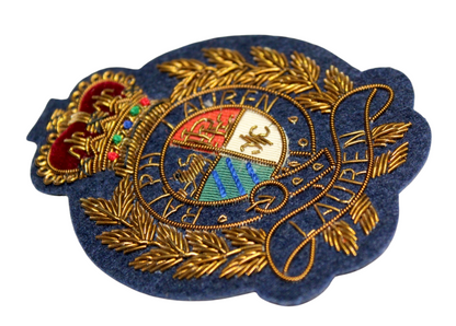 Lauren Hand-Embroidered Crest Patch on Navy Blue Felt – Perfect for Blazers, Jackets, and T-Shirts