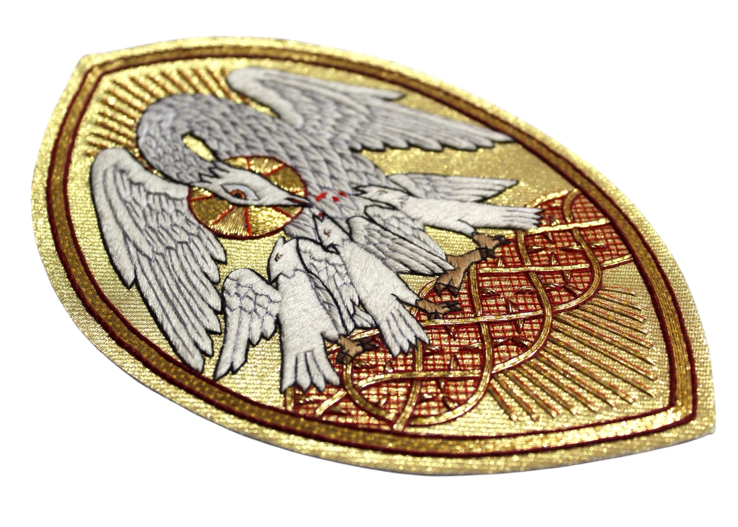 Pelican Emblem Appliqué for Catholic Vestments Sewn On Gold Cloth