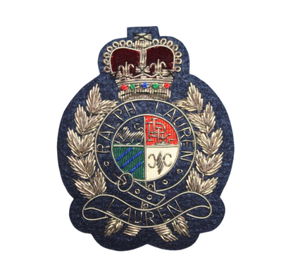 Lauren Hand-Embroidered Crest Patch on Navy Blue Felt – Perfect for Blazers, Jackets, and T-Shirts