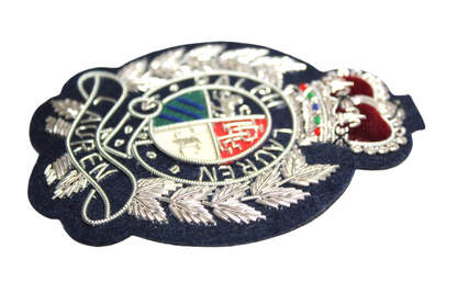 Lauren Hand-Embroidered Crest Patch on Navy Blue Felt – Perfect for Blazers, Jackets, and T-Shirts
