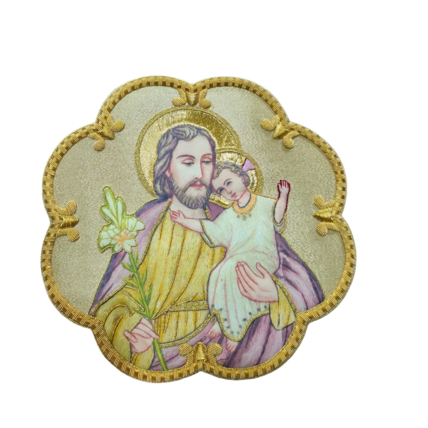 Hand-Embroidered & Hand-Painted St. Joseph and Child Jesus Appliqué