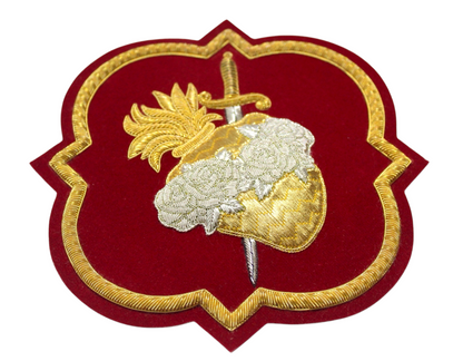 Immaculate Heart of Mary Appliqué for Catholic Vestments - Hand Embroidered Sewn On, Available in Multi Colors