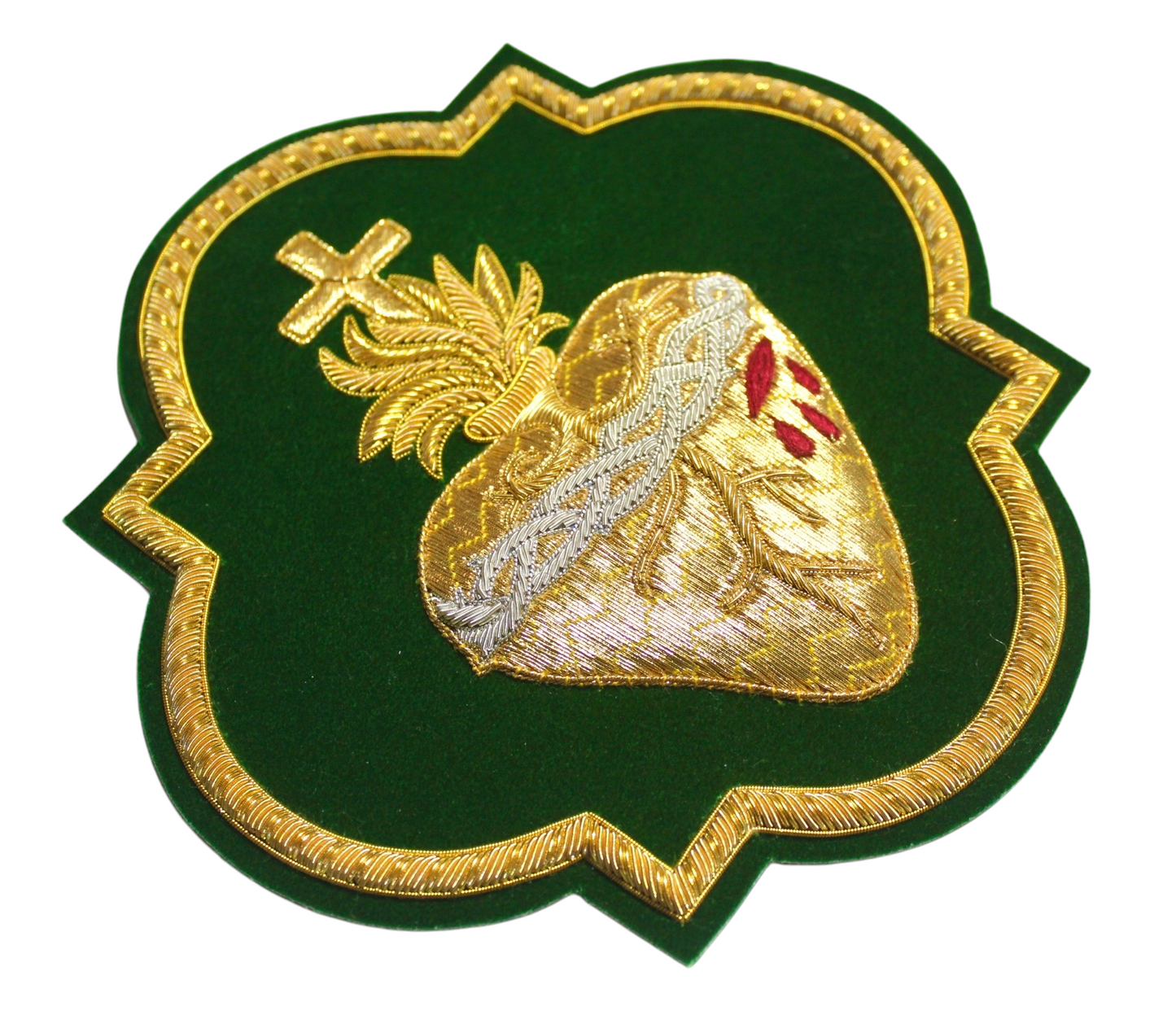 Sacred Heart Appliqué – Hand-Embroidered Bullion Work for Catholic Vestments