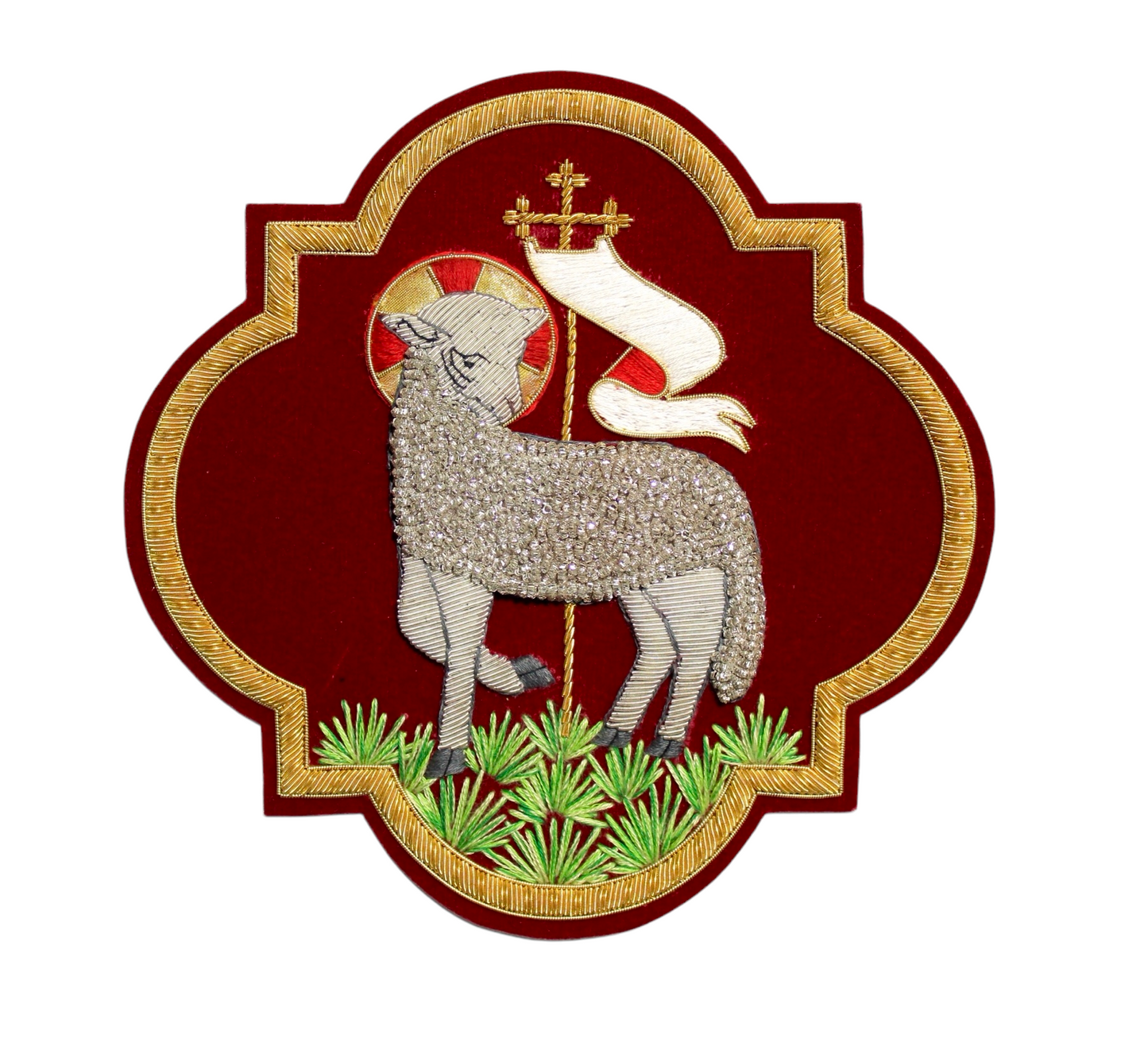Agnus Dei (Lamb of God) Emblem for Catholic Vestments Sewn On Velvet