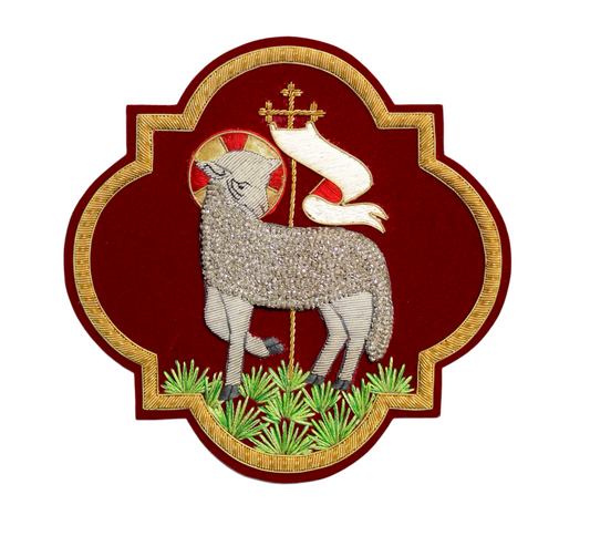 Agnus Dei (Lamb of God) Emblem for Catholic Vestments Sewn On Velvet