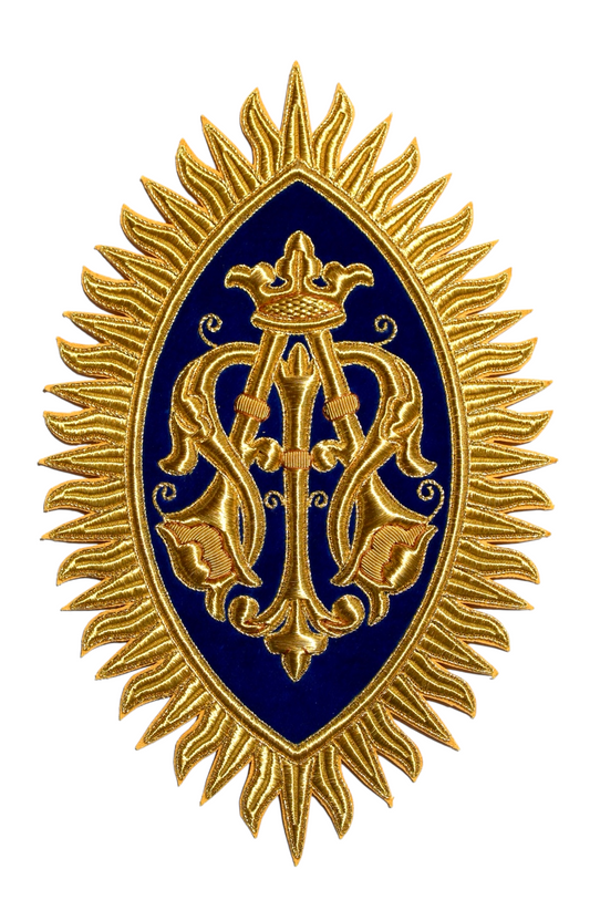 Exquisite Hand-Embroidered Marian Emblem for Catholic Church Vestments