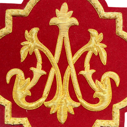 Marian Hand-Embroidered Liturgical Church Emblem for Vestments - Sewn on, Available in Multi Colors
