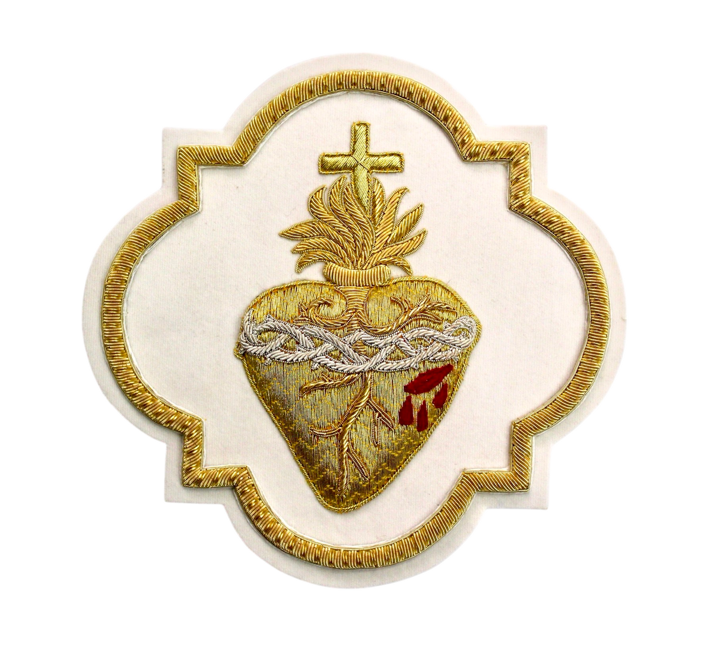 Sacred Heart Appliqué – Hand-Embroidered Bullion Work for Catholic Vestments
