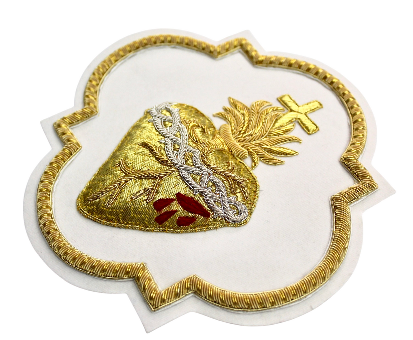 Sacred Heart Appliqué – Hand-Embroidered Bullion Work for Catholic Vestments