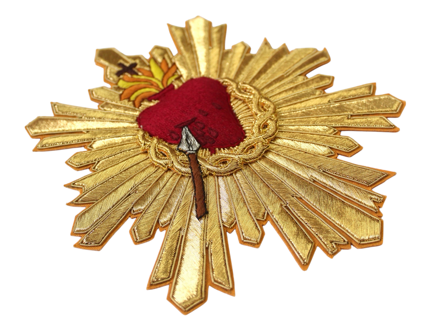Sacred Heart With Rays Hand-Embroidered Bullion Appliqué Cut Close