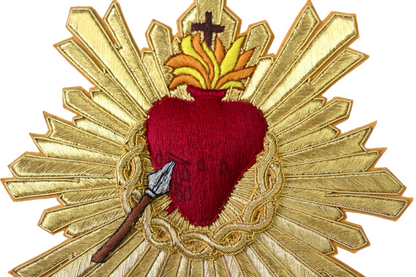 Sacred Heart With Rays Hand-Embroidered Bullion Appliqué Cut Close