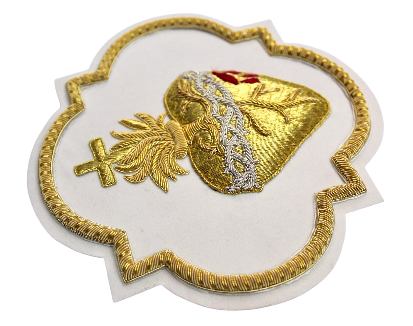 Sacred Heart Appliqué – Hand-Embroidered Bullion Work for Catholic Vestments