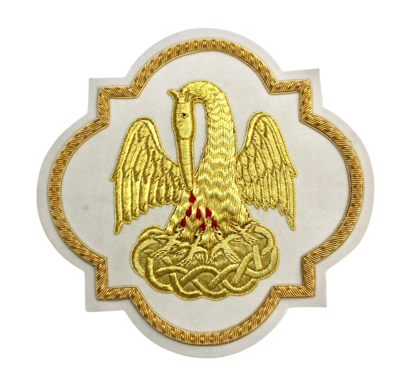 Hand-Embroidered Pelican Emblem Appliqué – Gold Bullion Wire for Catholic Vestments