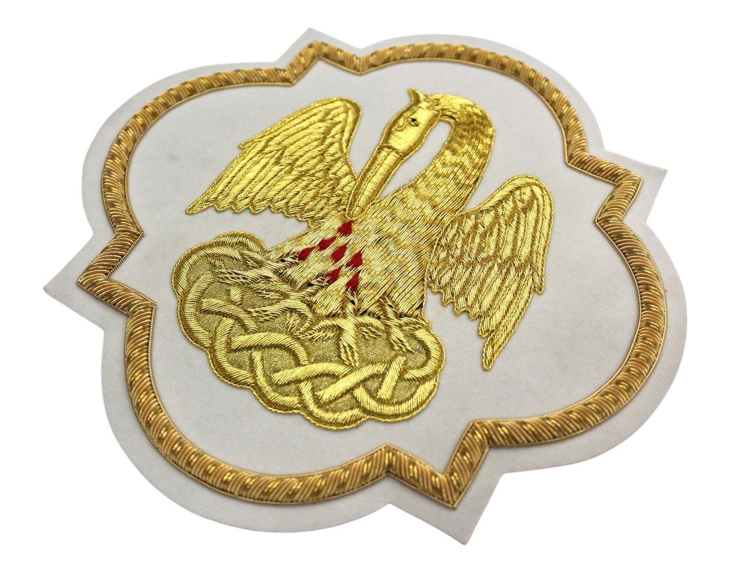 Hand-Embroidered Pelican Emblem Appliqué – Gold Bullion Wire for Catholic Vestments