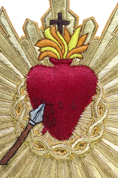 Sacred Heart With Rays Hand-Embroidered Bullion Appliqué Cut Close