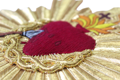 Sacred Heart With Rays Hand-Embroidered Bullion Appliqué Cut Close