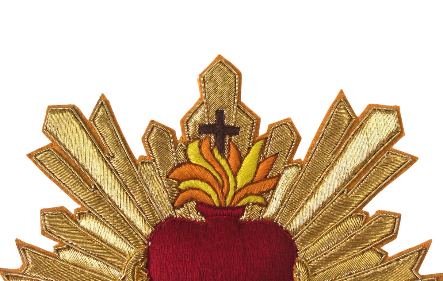 Sacred Heart With Rays Hand-Embroidered Bullion Appliqué Cut Close
