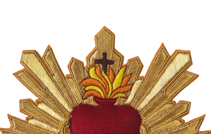 Sacred Heart With Rays Hand-Embroidered Bullion Appliqué Cut Close
