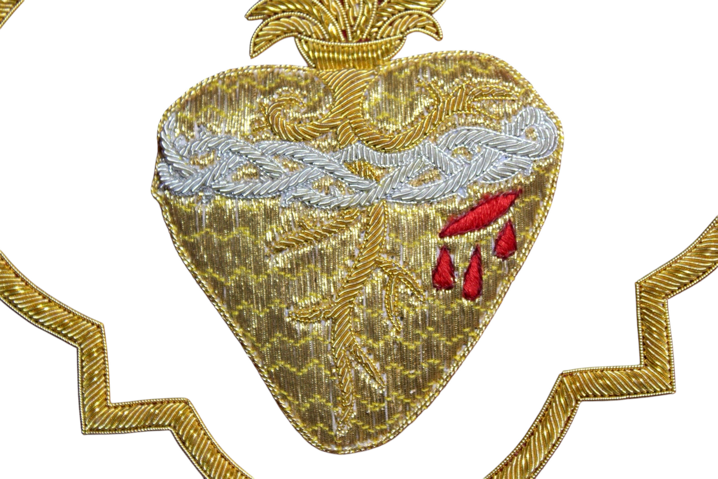 Sacred Heart Appliqué – Hand-Embroidered Bullion Work for Catholic Vestments