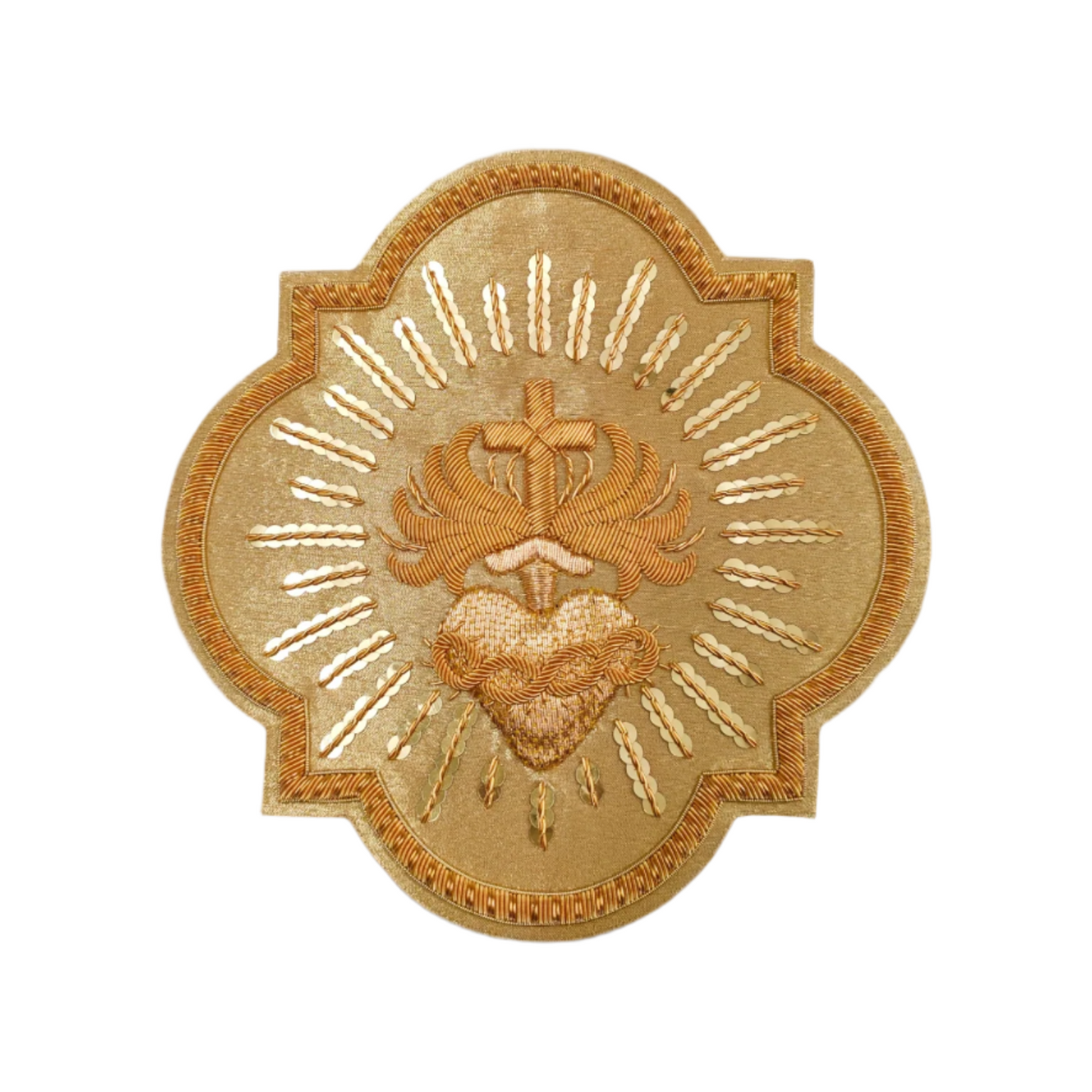 Sacred Heart with Rays Appliqué – Gold Bullion Wire for Catholic Vestments