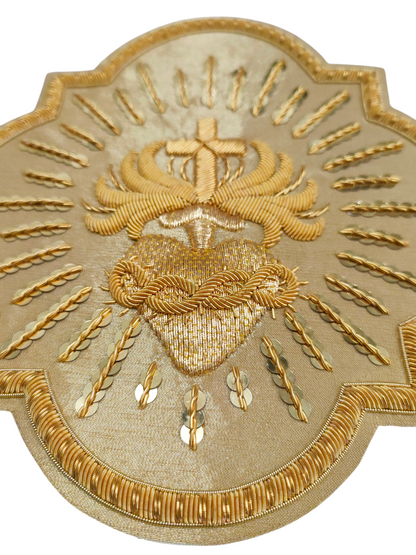 Sacred Heart with Rays Appliqué – Gold Bullion Wire for Catholic Vestments
